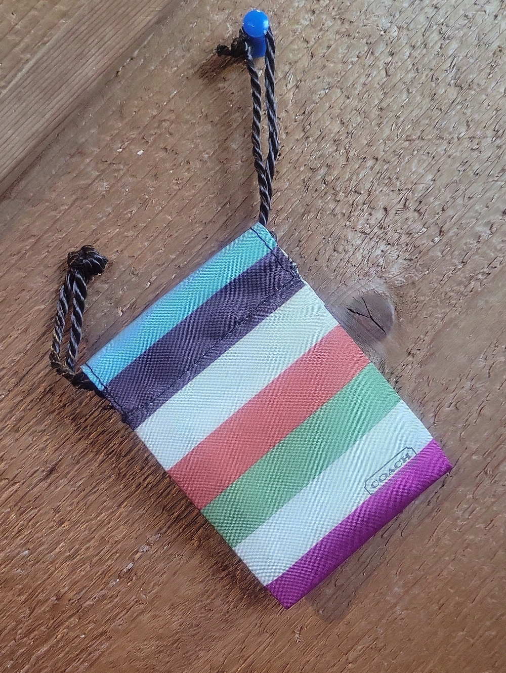 Coach Legacy Striped Drawstring Pouch - Aqua, Coral, Green, Purple, Black